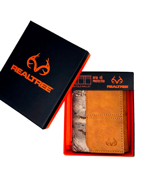 Realtree Edge Camo Burnished Tan Leather Trifold Wallet - 05